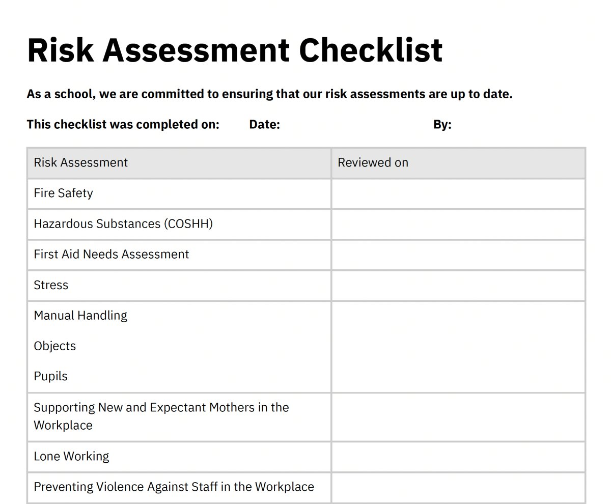 Risk Assessment Checklist - School Leaders Shop